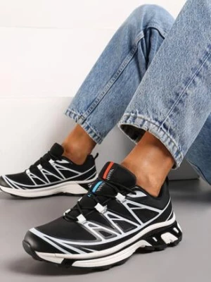 Czarne Sneakersy przed Kostkę Ściągane Gumką z Ozdobnymi Wstawkami na Cholewce Axliara