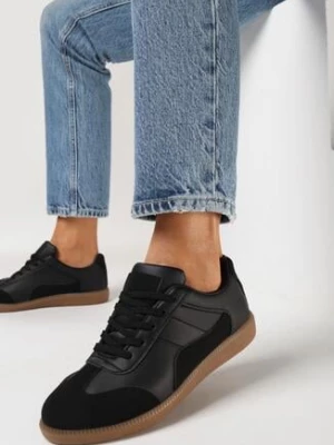 Czarne Sneakersy przed Kostkę z Ozdobnymi Przeszyciami Erdafa