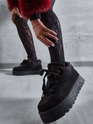 Czarne Sneakersy Śniegowce na Platformie Velavine