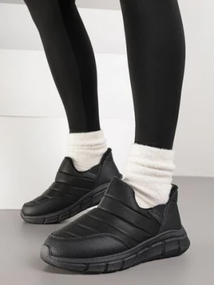Czarne Sneakersy Śniegowce na Platformie z Tłoczeniem i Pikowaną Cholewką Vermina ballada