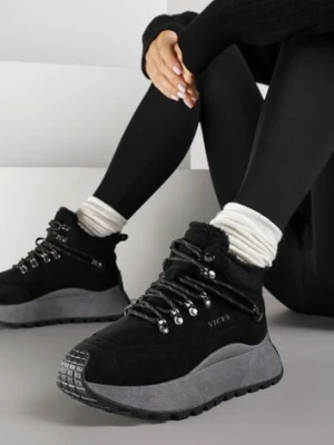 Czarne Sneakersy Śniegowce Vices na Platformie w Sportowym Stylu Nelsella