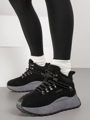 Czarne Sneakersy Śniegowce Vices na Platformie w Sportowym Stylu Nelsella