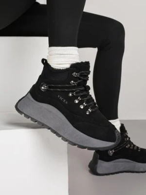 Czarne Sneakersy Śniegowce Vices na Platformie w Sportowym Stylu Nelsella