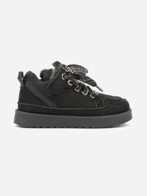 Czarne Sneakersy Śniegowce z Ocieplaną Wyściółką i Szerokimi Sznurówkami Naleia