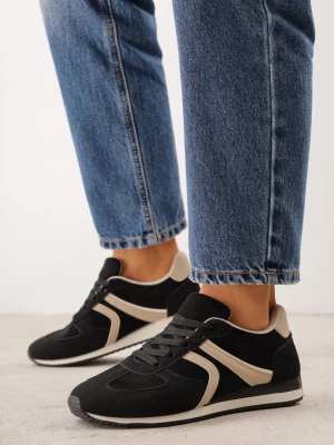 Czarne Sneakersy Sportowe z Imitacji Zamszu z Geometrycznymi Wstawkami Shanoom Marquiiz