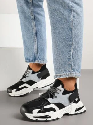 Czarne Sneakersy Streetwearowe na Podeszwie z Tłoczeniami i Rzepem Zilanne marquiiz