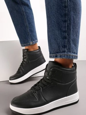Czarne Sneakersy Sznurowane za Kostkę z Perforacją Filomena