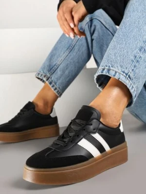 Czarne Sneakersy Tenisówki Ozdobione Paskami Sovresia