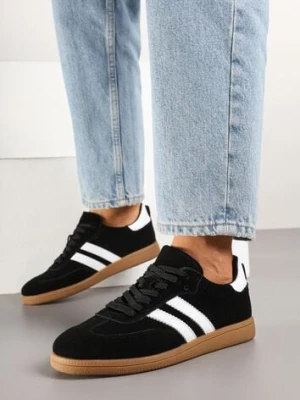 Czarne Sneakersy Tenisówki Skórzane z Paskami Alinira goodin