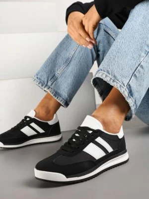 Czarne Sneakersy Tenisówki z Ozdobnymi Paskami Flormi