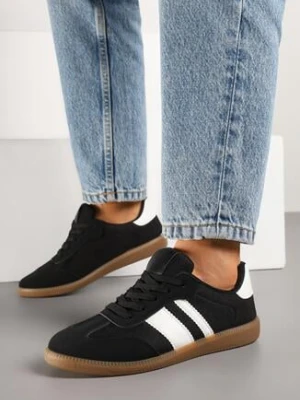 Czarne Sneakersy Tenisówki z Ozdobnymi Paskami Jenavena