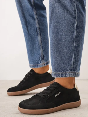 Czarne Sneakersy Typu Klasyczne Tenisówki z Szerokim Noskiem ze Skóry Naturalnej Usaliza Berrozio