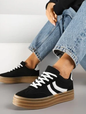Czarne Sneakersy Typu Kultowe Tenisówki na Grubej Podeszwie z Tłoczeniem Lisanitea