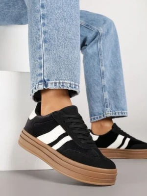 Czarne Sneakersy Typu Kultowe Tenisówki na Niskiej Platformie Tulafia