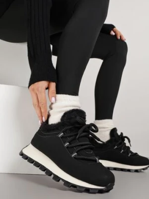 Czarne Sneakersy Typu Śniegowce na Tłoczonej Platformie Sierrna