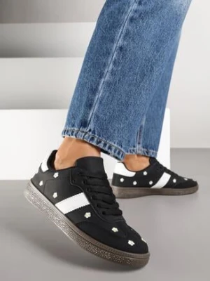 Czarne Sneakersy Typu Tenisówki z Kwiatkami Reisare maira