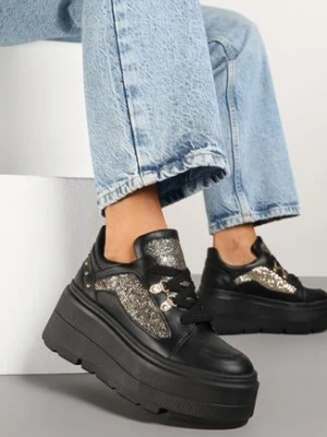 Czarne Sneakersy Vices na Grubej Podeszwie z Brokatem Sdivona