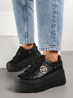 Czarne Sneakersy Vices na Grubej Podeszwie z Metaliczną Ozdobą Tatorelis