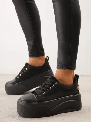 Czarne Sneakersy VICES na Grubej Podeszwie z Napisem Zelka
