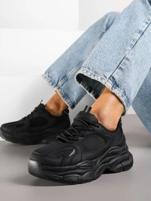 Czarne Sneakersy Vices na Grubej Podeszwie z Tłoczeniami Nativine