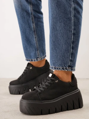 Czarne Sneakersy VICES na Grubej Tłoczonej Podeszwie Cheka