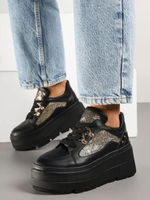 Czarne Sneakersy Vices na Platformie Ozdobione Brokatem Ldivana