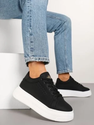 Czarne Sneakersy Vices na Platformie Ozdobione Napisem i Perforacją Nonaritha