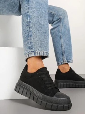 Czarne Sneakersy Vices na Platformie z Tłoczeniem Ozdobione Perforacją Leaniael