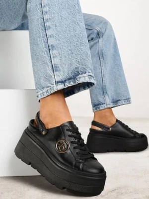 Czarne Sneakersy Vices na Platformie z Tłoczeniem Paskiem na Pięcie i Metaliczną Aplikacją Selfedi