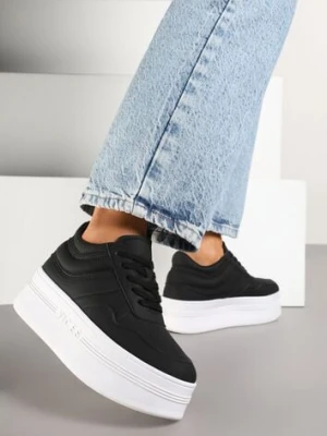 Czarne Sneakersy Vices na Platformie z Tłoczonym Napisem ze Sznurowaniem Eanneth