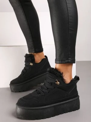 Czarne Sneakersy Vices Stylizowane na Śniegowce na Platformie Obszyte Futerkiem Naleris