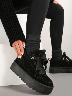 Czarne Sneakersy Vices Stylizowane na Śniegowce na Platformie Obszyte Futerkiem Naleris