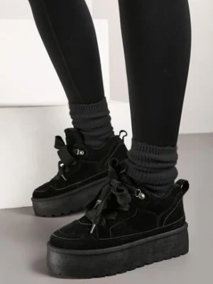 Zdjęcie produktu Czarne Sneakersy Vices w Stylu Śniegowców na Platformie z Ozdobnym Futerkiem Nalirea