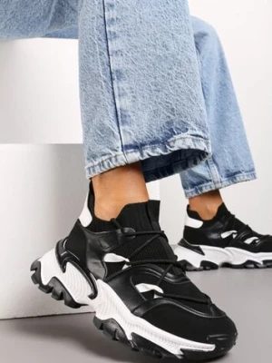 Czarne Sneakersy w Skarpetkowym Stylu z Elastycznym Wiązaniem i Tłoczoną Podeszwą Ielene