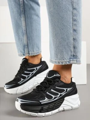 Czarne Sneakersy w Streetwearowym Stylu na Grubej Podeszwie z Tłoczeniami Siltewi gogo gogo