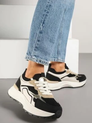 Czarne Sneakersy w Streetwearowym Stylu na Grubej Podeszwie Zelluria
