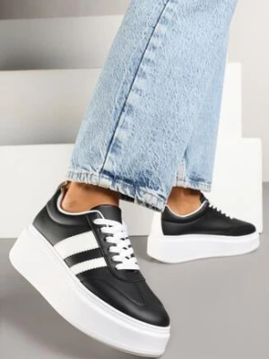 Czarne Sneakersy w Stylu Klasycznych Tenisówek na Grubej Podeszwie Rediree