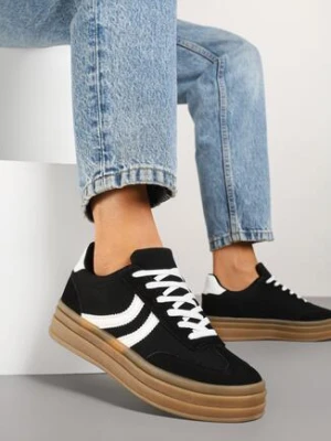 Czarne Sneakersy w Stylu Klasycznych Tenisówek na Tłoczonej Platformie Lisanelia
