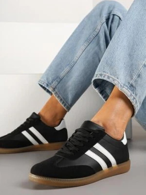 Czarne Sneakersy w Stylu Klasycznych Tenisówek z Ozdobnymi Przeszyciami Revasa