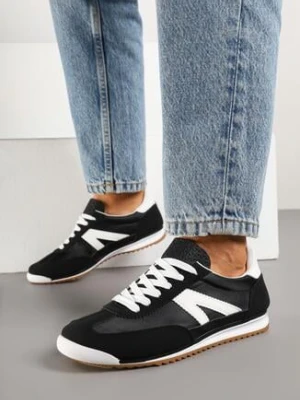 Czarne Sneakersy w Stylu Kultowych Tenisówek z Ozdobnymi Przeszyciami Valtewi c'm paris