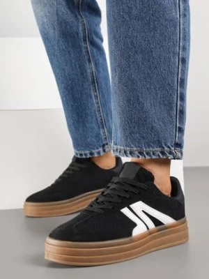 Czarne Sneakersy w Stylu Tenisówek na Grubej Podeszwie z Geometrycznym Wzorem Wevirra maira