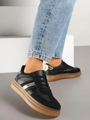 Czarne Sneakersy w Stylu Tenisówek Ozdobione Metaliczną Aplikacją Tihanor