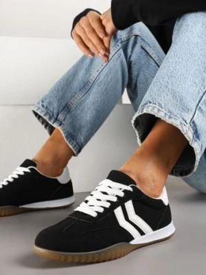Czarne Sneakersy w Stylu Tenisówek z Paskami na Boku Cholewki Aitoria