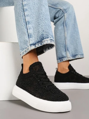 Czarne Sneakersy w Stylu Tenisówek z Siateczkową Cholewką Sunelise Weide