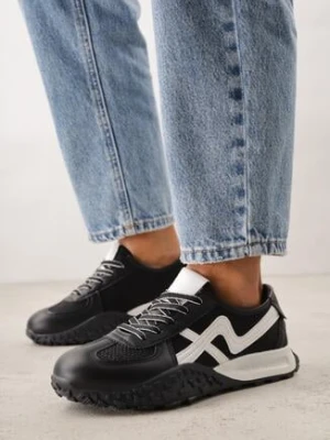 Czarne Sneakersy z Abstrakcyjną Podeszwą z Tłoczeniem i Ozdobnymi Paskami Emaliane maira