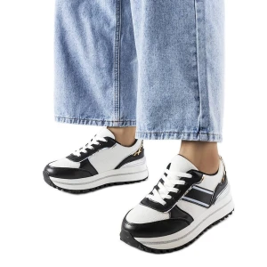 Czarne sneakersy z brokatowymi wstawlami Lang białe Inna marka