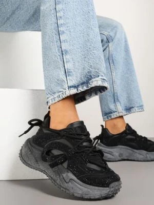 Czarne Sneakersy z Cyrkoniami i Ozdobnym Sznurowaniem Sorvea