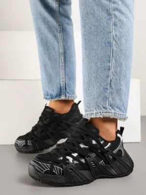 Czarne Sneakersy z Geometrycznym Tłoczeniem Pollisse mulanka
