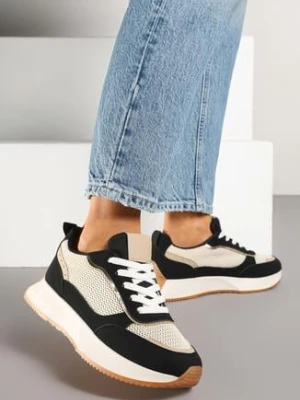 Czarno-Beżowe Sneakersy z Geometrycznym Wzorem Borgis