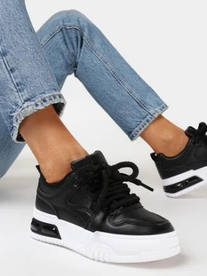 Czarne Sneakersy z Grubymi Sznurowadłami i Platformą Onaess